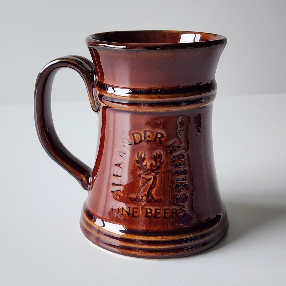 Alexander Keiths Beer Stein Mug Brown Ceramic Stoneware Embossed Logo Barware
